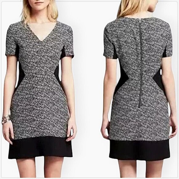 Banana Republic Black Pattern Inset Illusion Slimming Dress NWT NEW 12T 12 Tall - Picture 1 of 5
